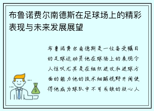布鲁诺费尔南德斯在足球场上的精彩表现与未来发展展望